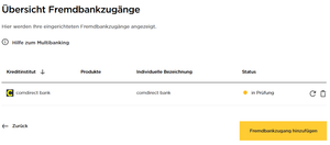 Übersicht Fremdbankzugänge