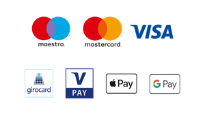 Vielfältige Bezahlmöglichkeiten: Maestro, Mastercard, VISA, V Pay, girocard, Apple Pay, Google Pay